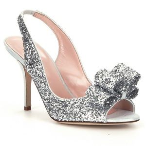 Kate Spade Charm Glittered Bow Slingback - Silver